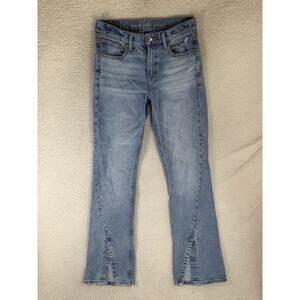 American Eagle Jeans Womens sz 2 29x30 Blue Mid Rise 90s Bootcut Leg Slit Boho